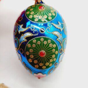 Joan Rivers Russian Faberge Inspired Egg Ornament Blue Gold Green 2015